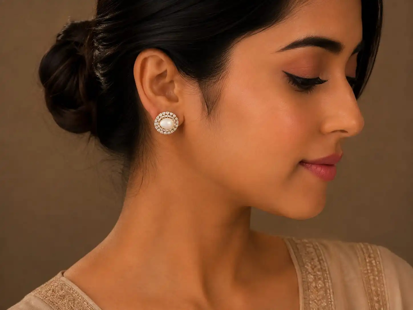 Pearl Halo Stud Earrings - Image 3