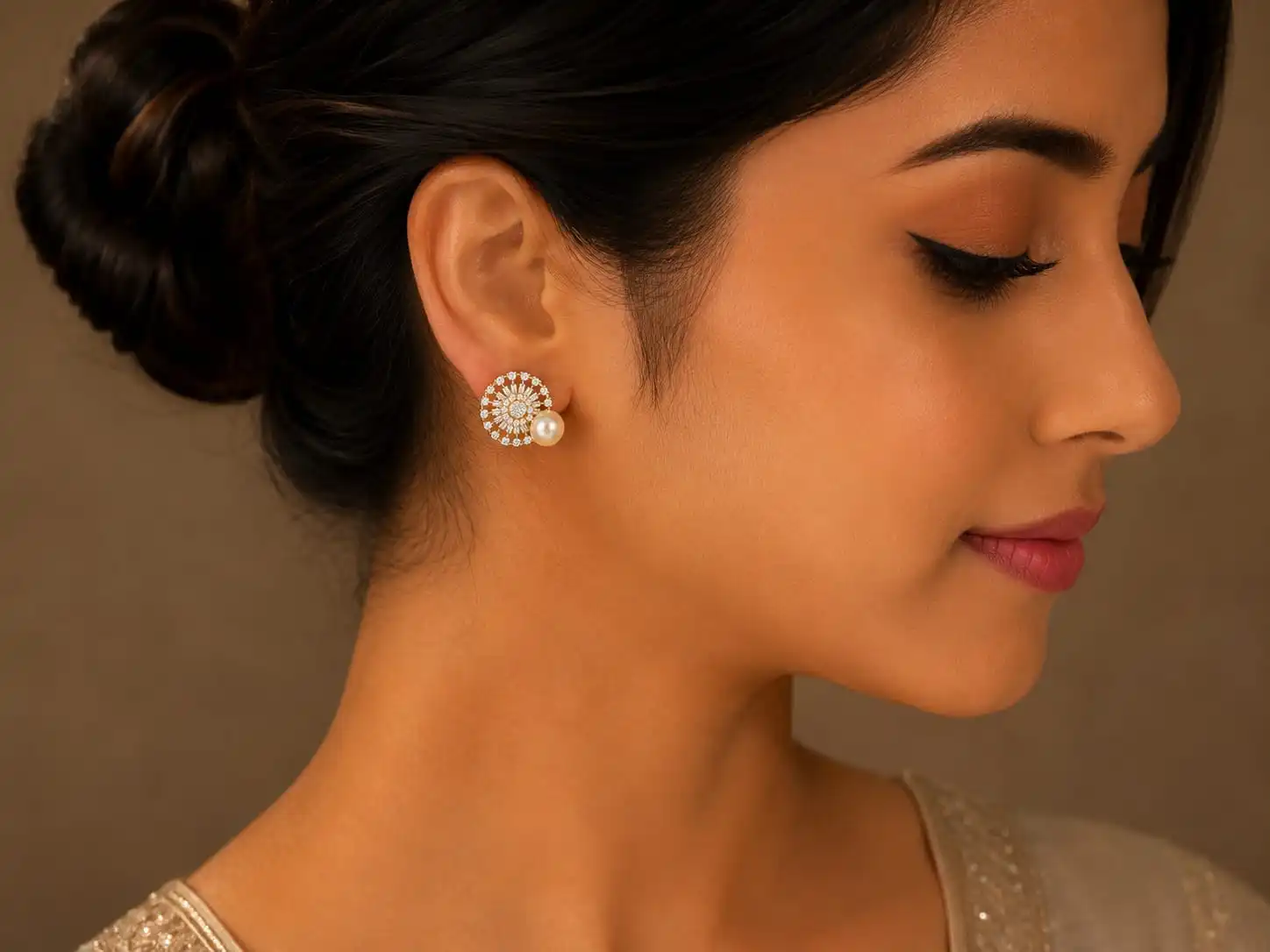 Pearl & Crystal Sunburst Stud Earrings for Women - Image 3