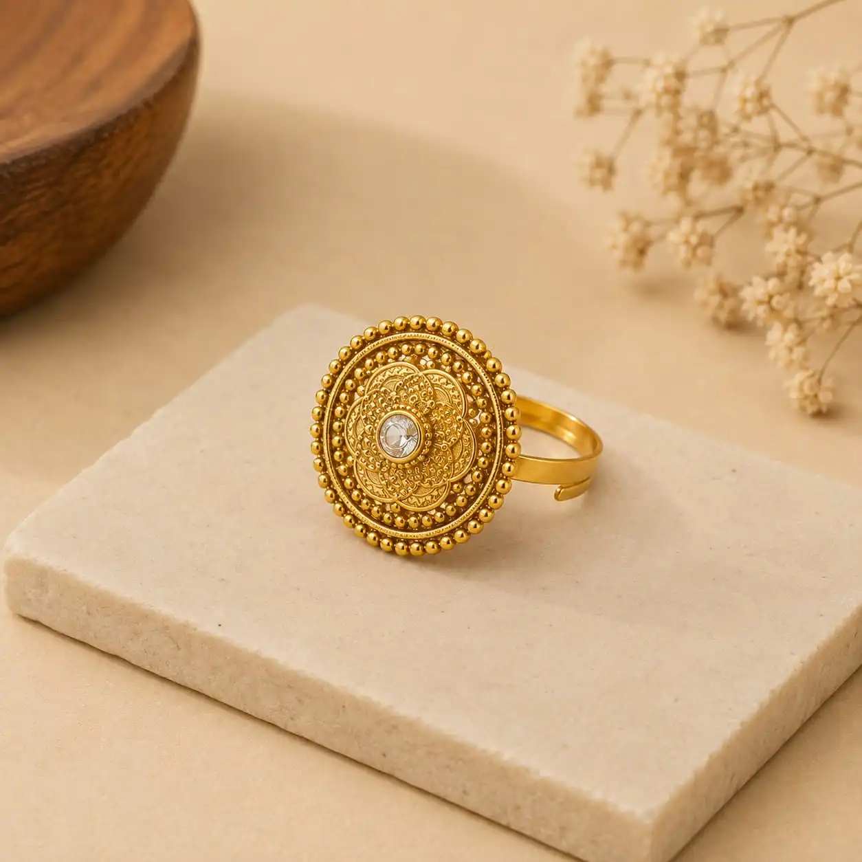 Royal Pearl Halo Statement Ring