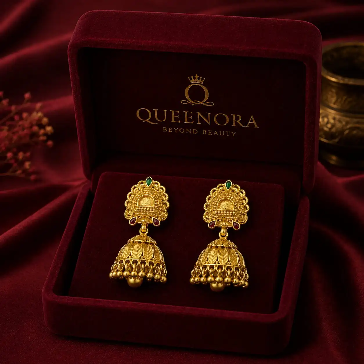Traditional Gold Jhumka Earrings - Image 2