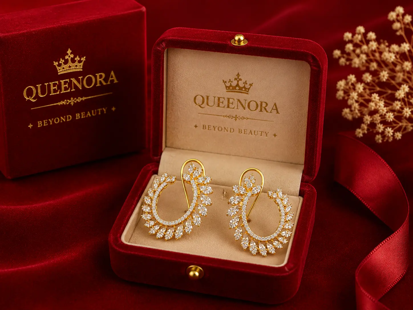 Floral Crystal Hoop Earrings - Image 2