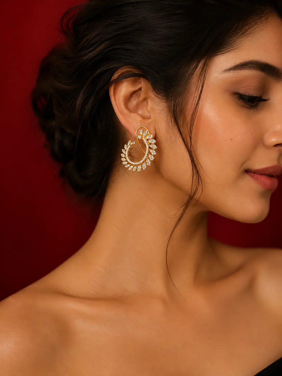 Floral Crystal Hoop Earrings - Image 3