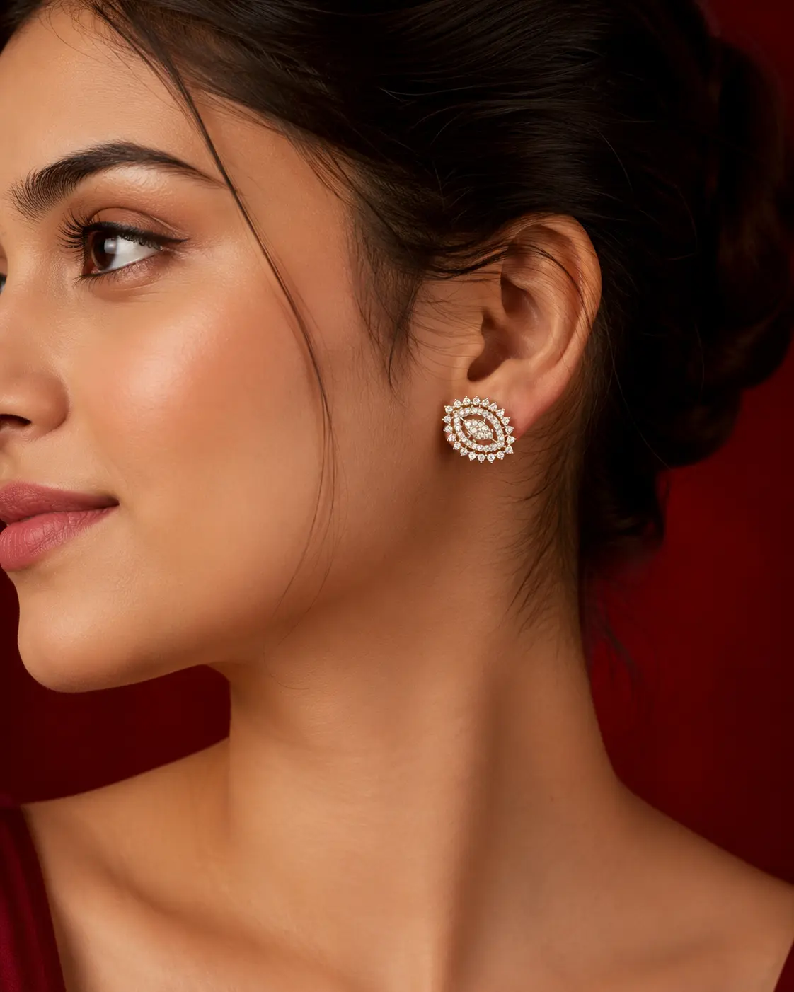 Elegant Oval Halo Crystal Stud Earrings - Image 3