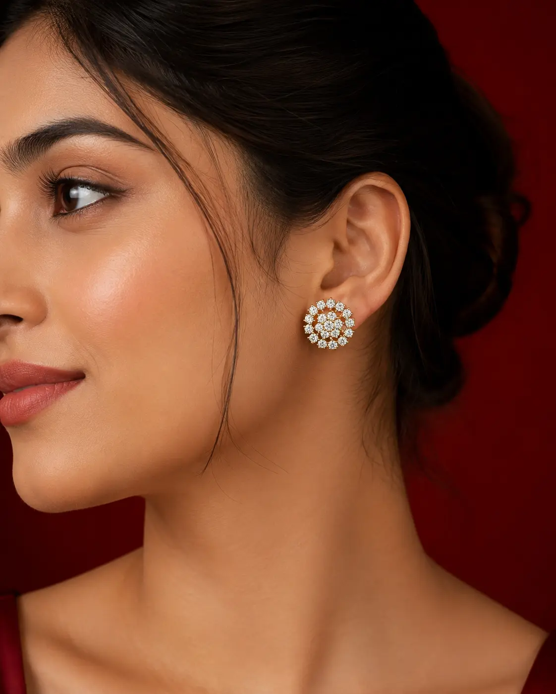 Elegant Floral Crystal Stud Earrings - Image 3