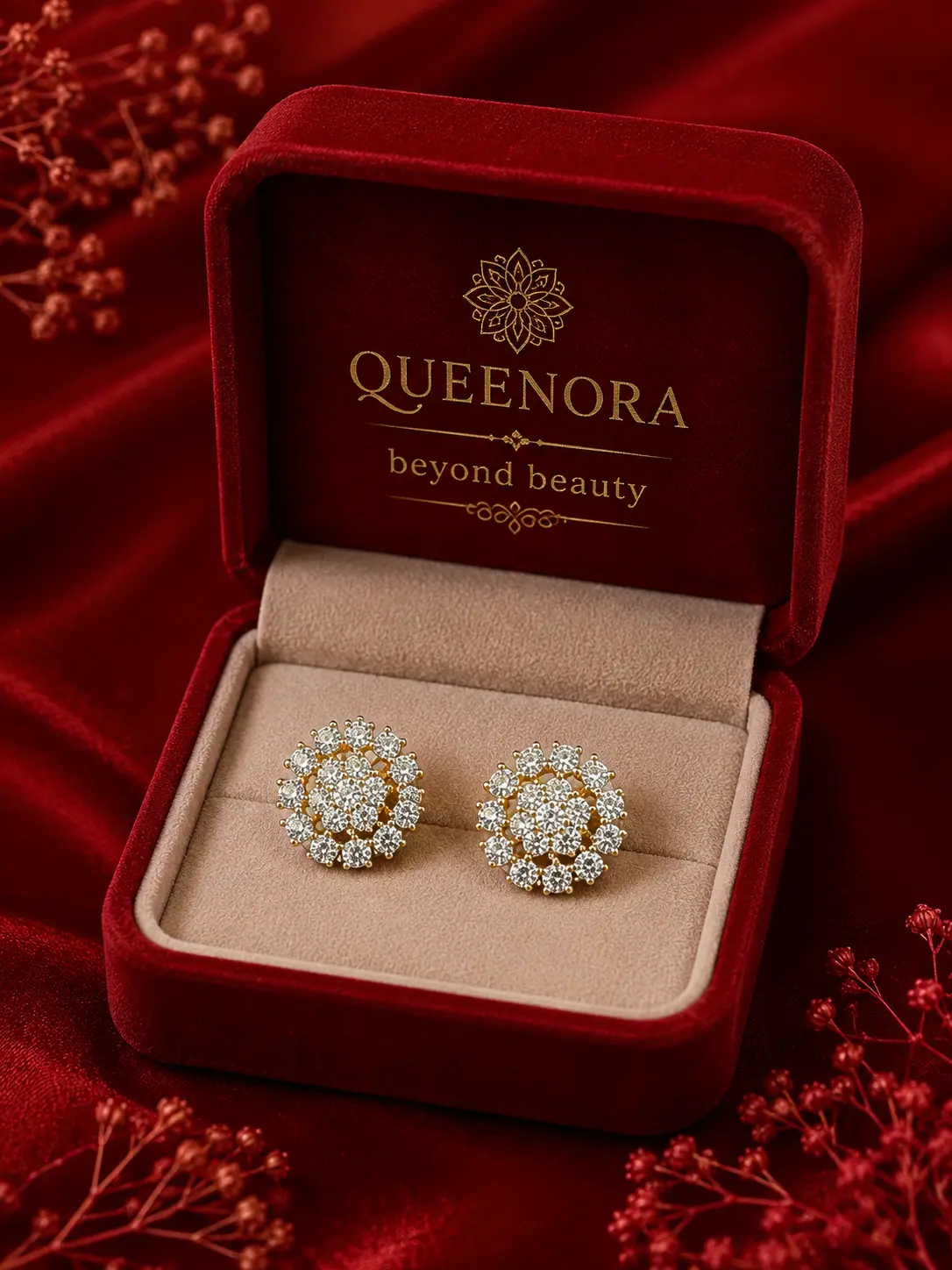 Elegant Floral Crystal Stud Earrings - Image 2