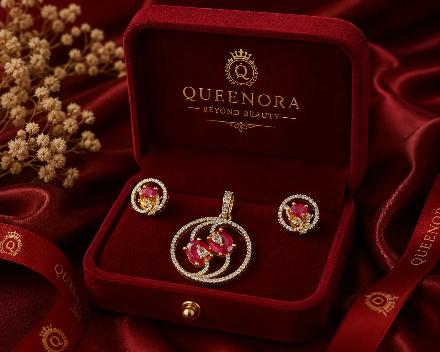 Gold-Tone Pink Stone Jewellery Set - Image 2
