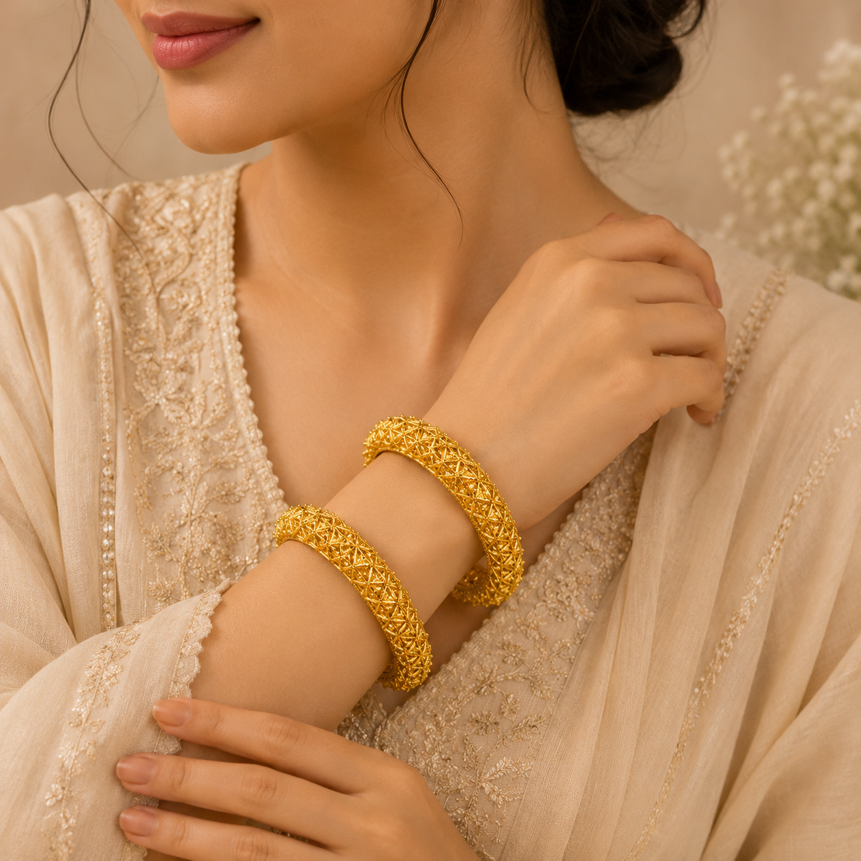 Golden Geometric Designer Bangles - Image 3