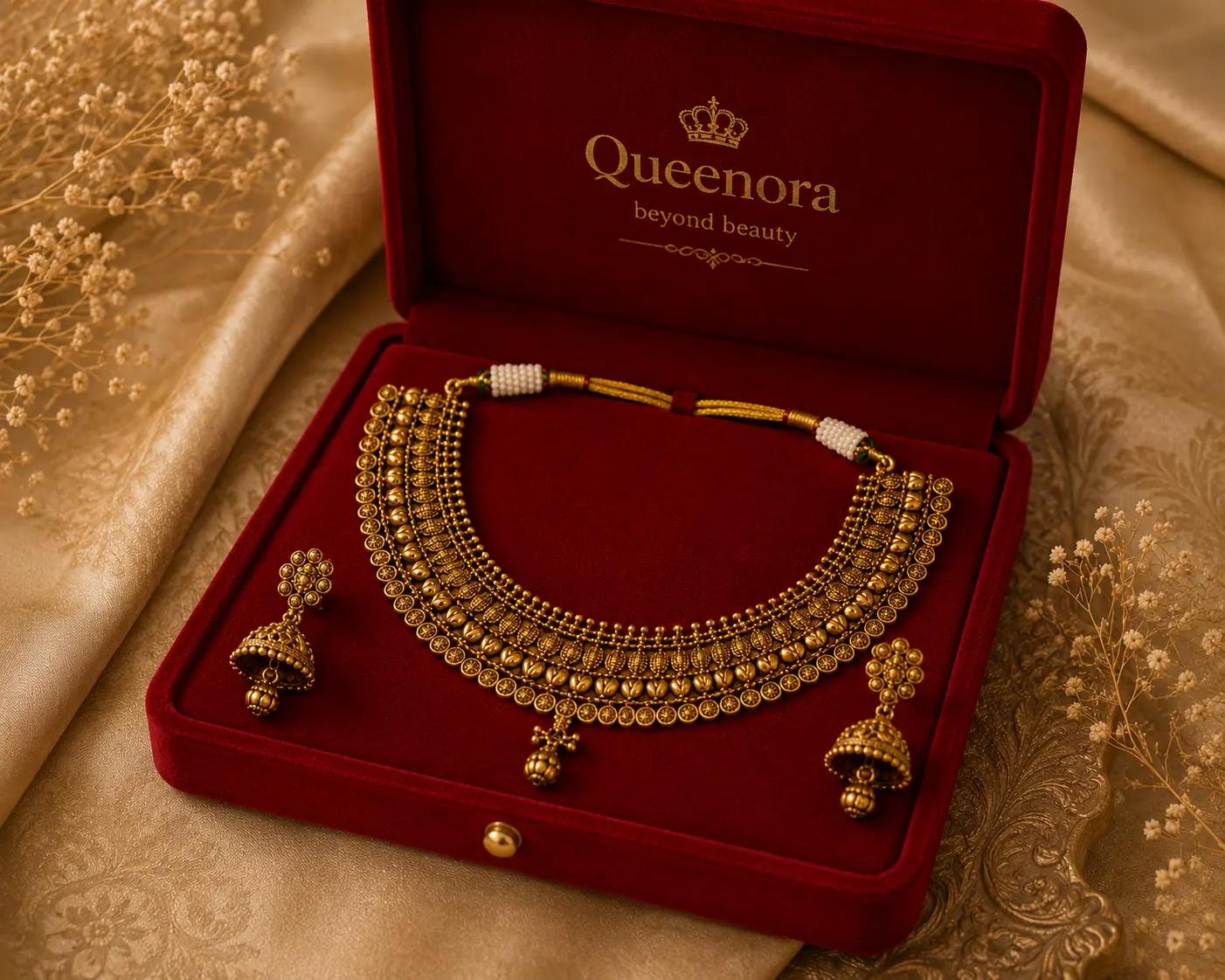 Royal Antique Gold Layered Necklace Set - Image 2
