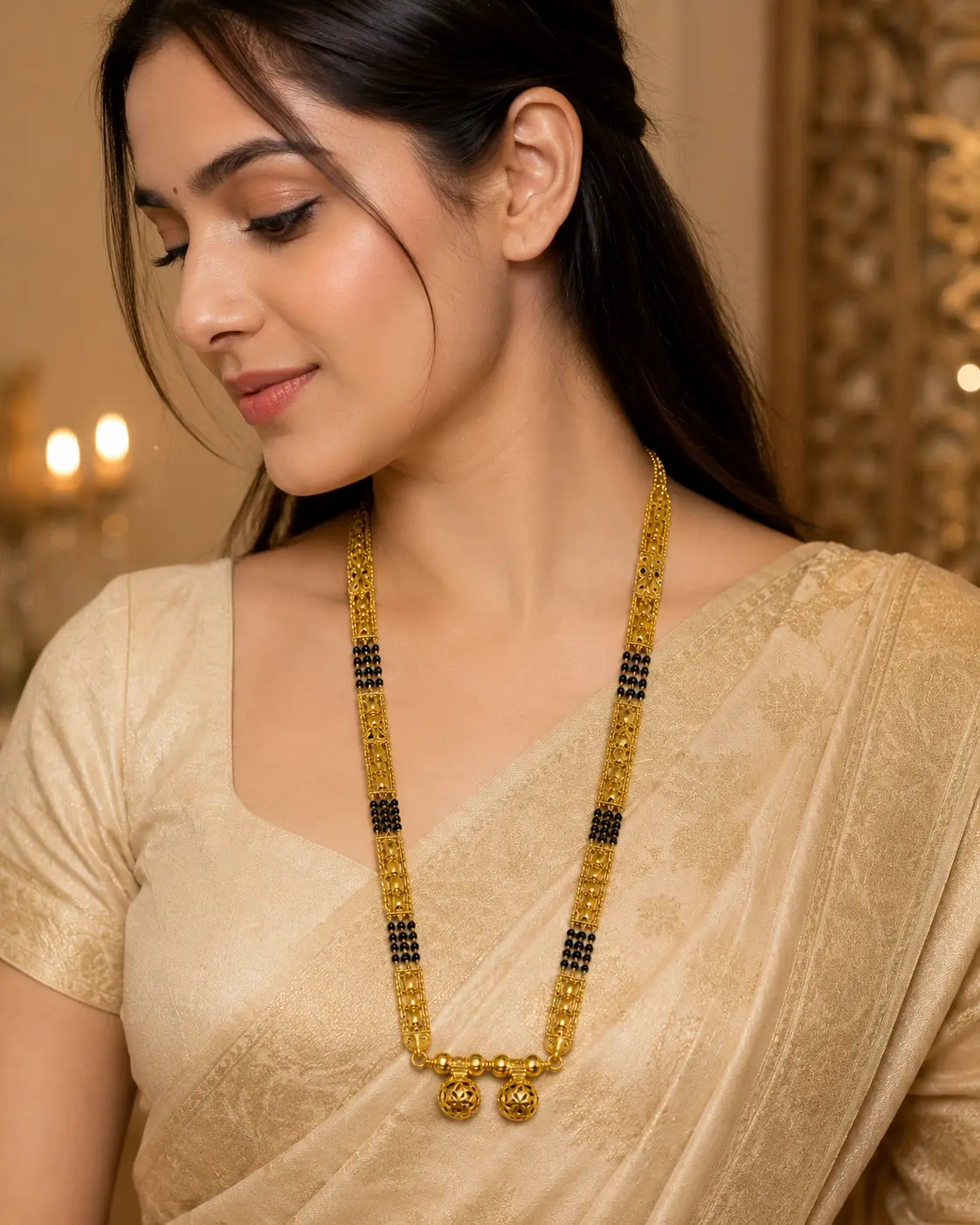 Elegant Gold-Tone Black Bead Traditional Necklace - Image 3