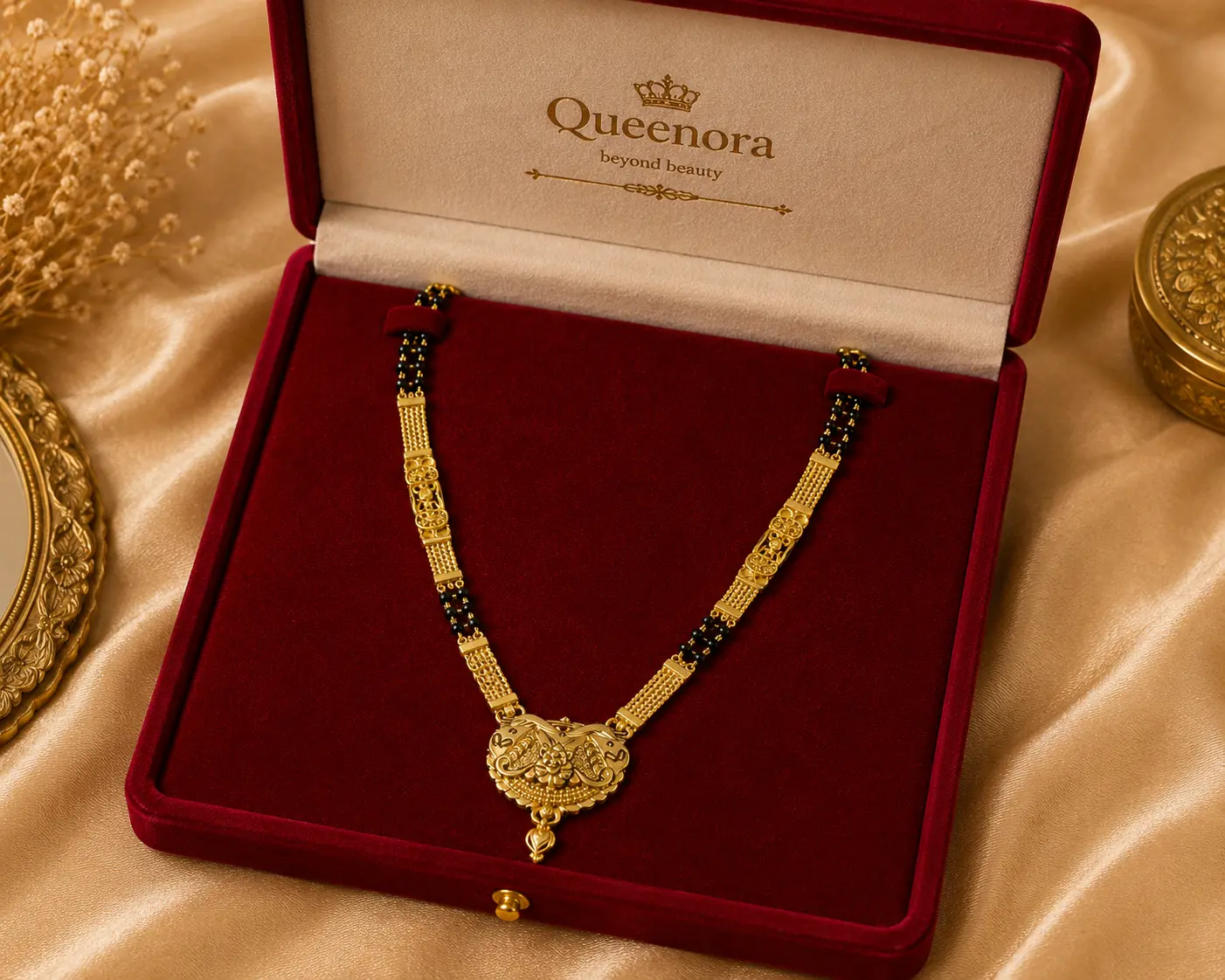 Elegant Gold-Tone Black Bead Necklace for Women | Queenora - Image 2