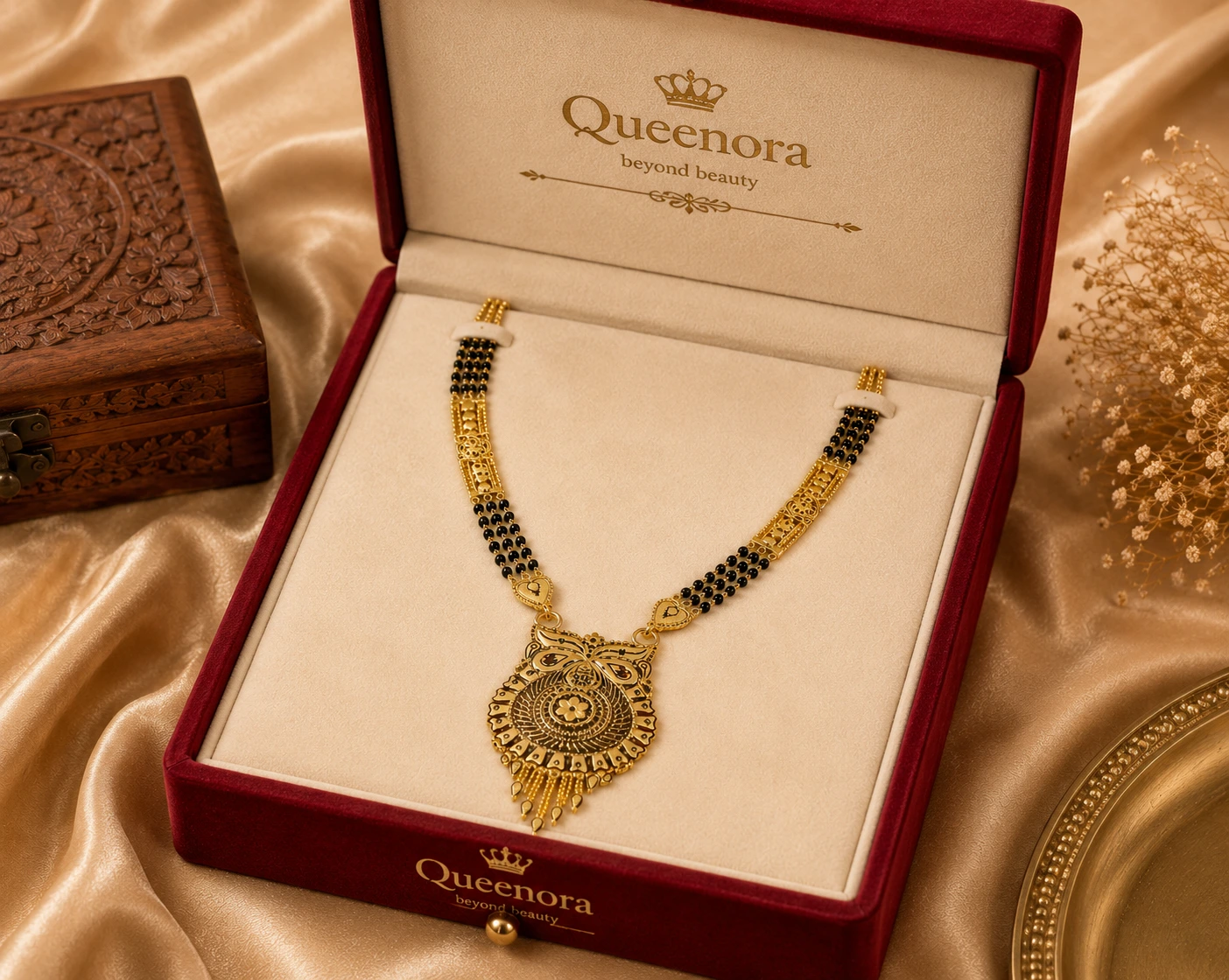Elegant Gold-Tone Black Beaded Statement Necklace - Image 2