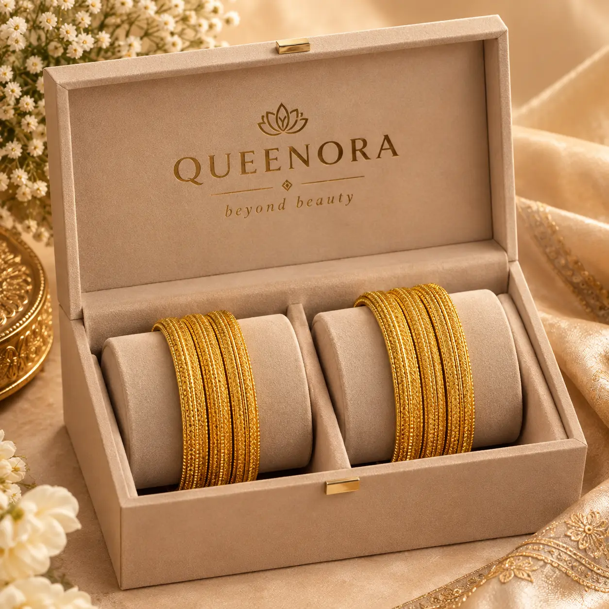 Kundan Rajsi Chudi Set – Traditional Gold-Tone Bangles - Image 2