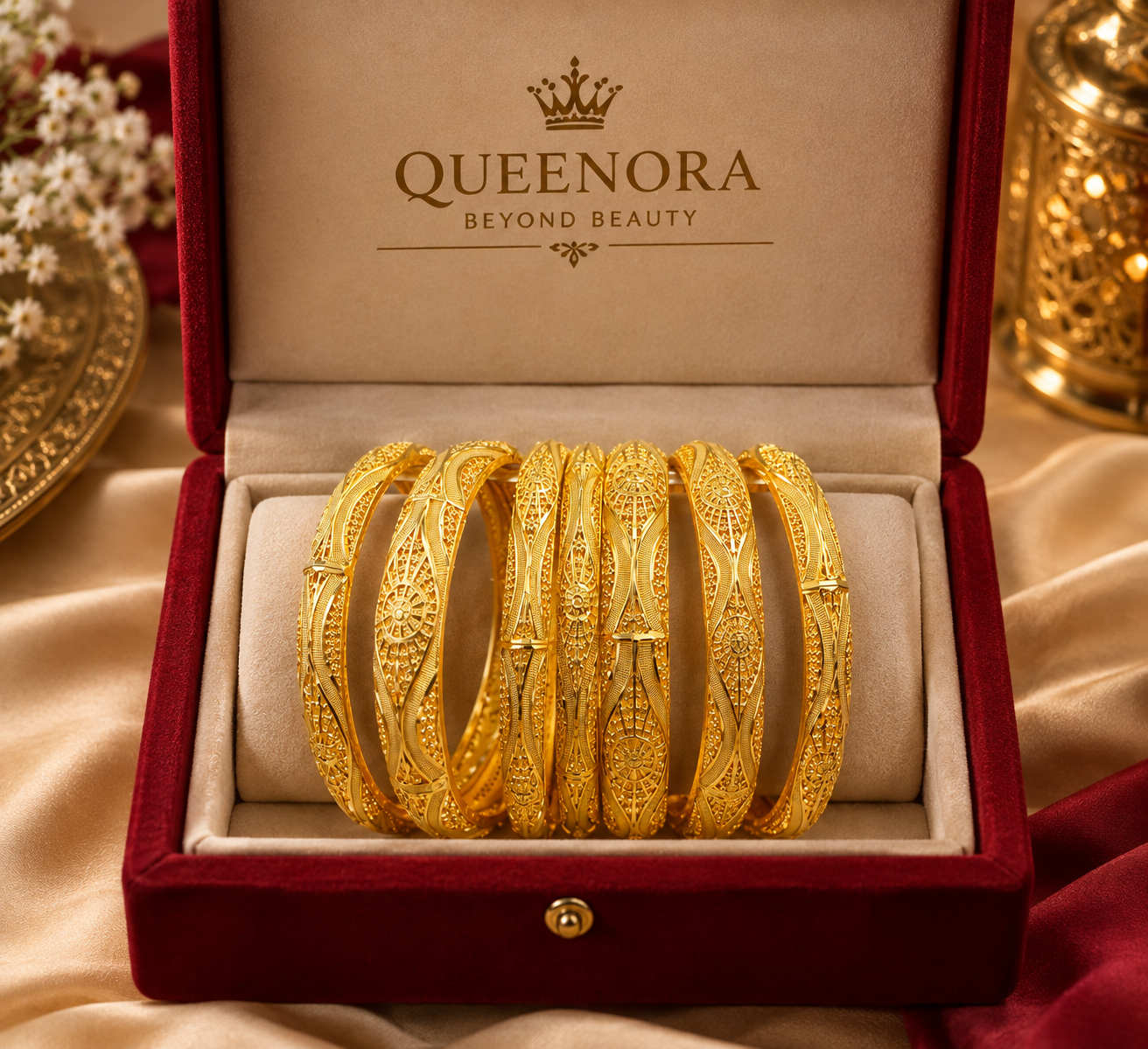 Elegant Gold-Tone Designer Bangles Set with Intricate Embossed Detailing - Image 2