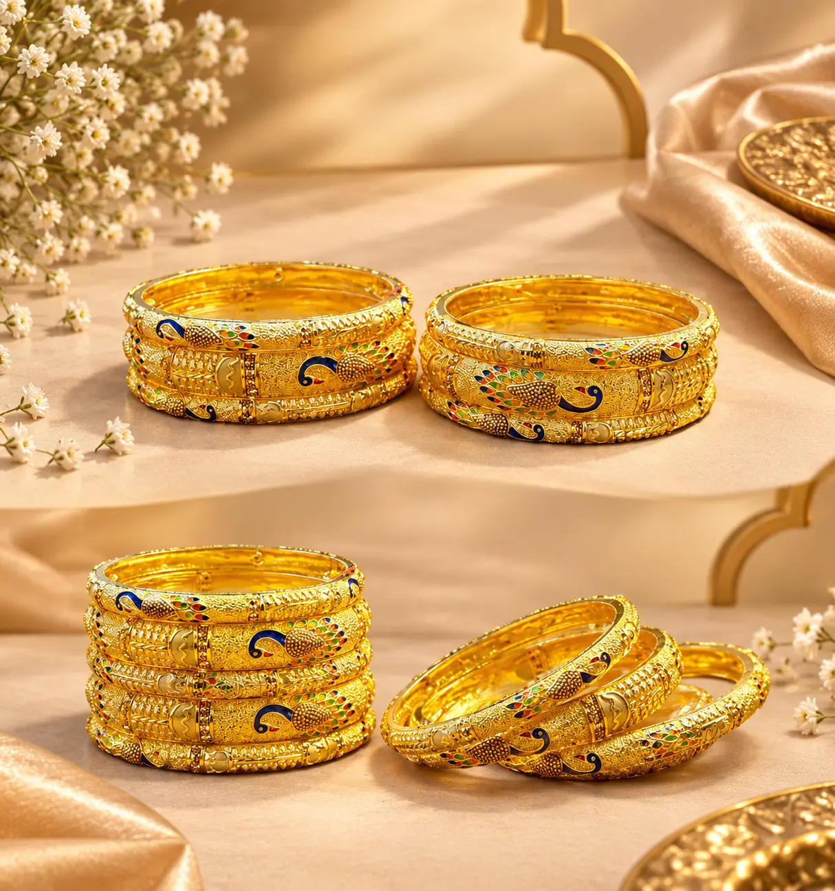 Royal Peacock Gold Bangles Set for Women